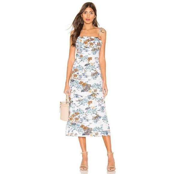 Free People Beach Party Tie Shoulder Midi Dress Beach Print Size 4 limen resort - Picture 1 of 16